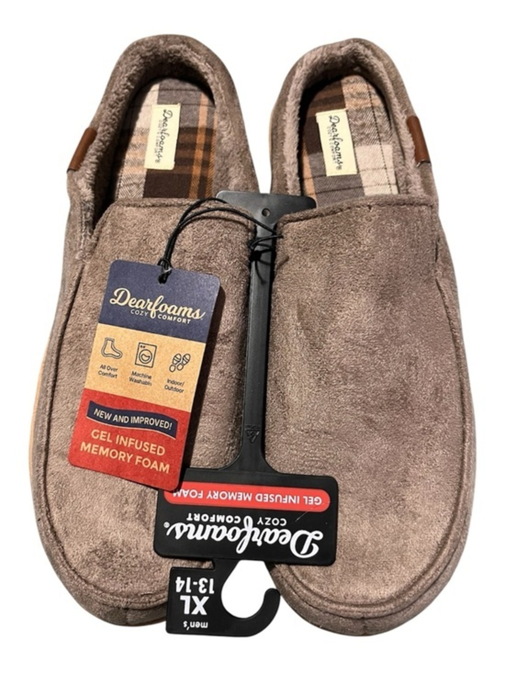 dearfoams Brown Men's Slip-On Gel-Infused Memory Foam Loafers